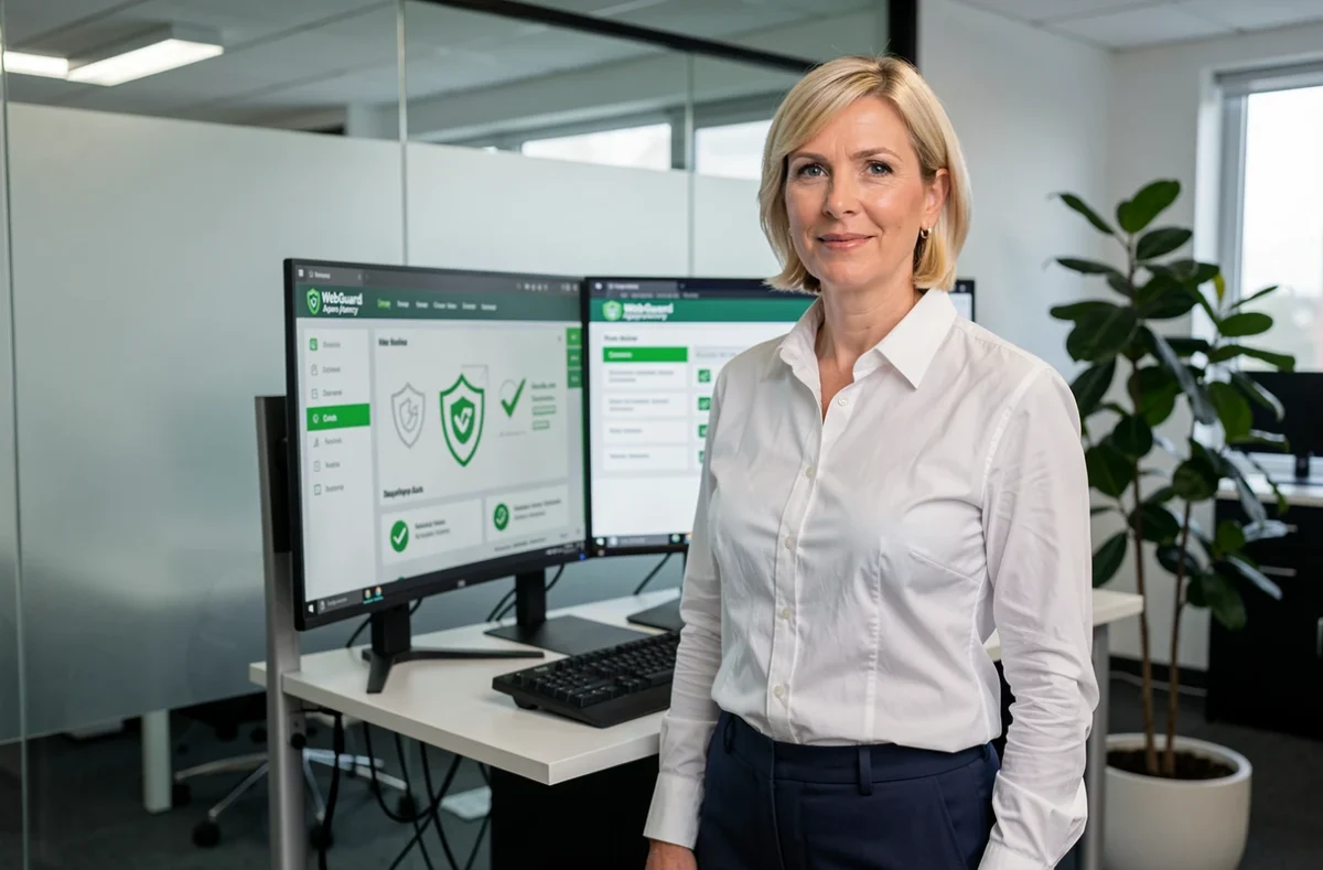 Une experte de WebGuard Agency analysant un audit de sécurité pour un site web professionnel