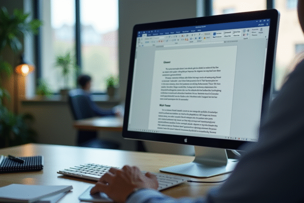 Écran d'ordinateur avec document Word et souris en action