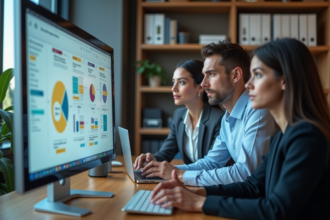 Groupe de professionnels analysant un diagramme ETL en réunion