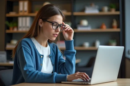 Femme concentrée sur son ordinateur dans un bureau moderne