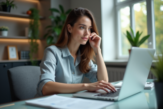 Femme au bureau utilisant Excel sur son ordinateur portable
