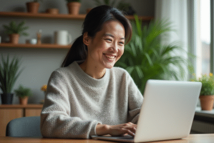 Femme d'âge moyen travaillant sur son ordinateur à la maison