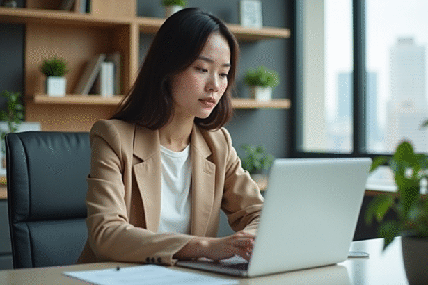 Femme professionnelle travaillant sur un ordinateur sécurisé