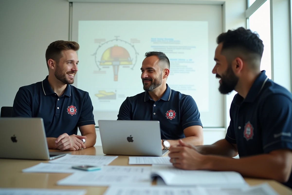 Groupe de nouvelles recrues du SDIS 61 étudiant le guide d'intégration Artemis lors d'une session de formation