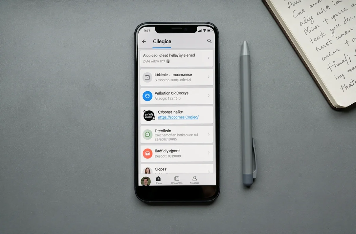 Vue aérienne d'un smartphone Android affichant l'interface de l'historique du presse-papier sur un bureau minimaliste