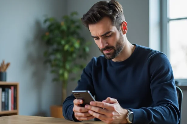 Homme examinant un Samsung Galaxy S25 Ultra reconditionné dans un bureau moderne