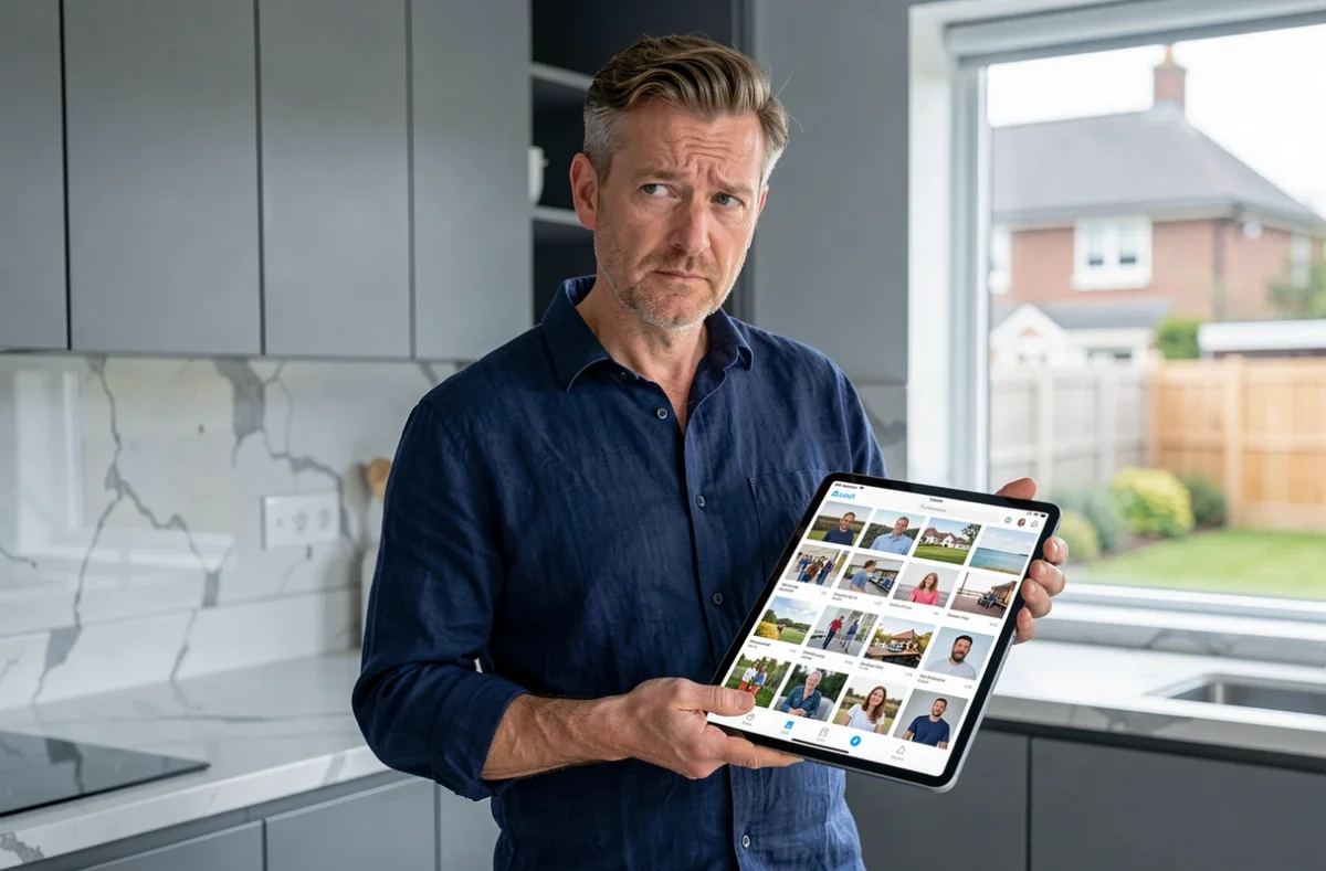 Homme consultant une interface de stockage cloud Samsung sur tablette, représentant les nouvelles fonctionnalités pour les albums photo en 2026