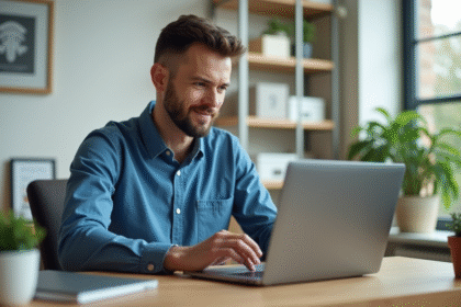 Homme concentré travaillant sur son ordinateur dans un bureau moderne