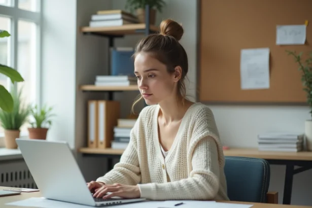 Jeune femme au bureau vérifiant ses emails ac Caen