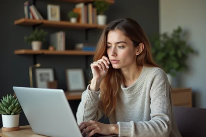 Jeune femme en train de réinitialiser son mot de passe sur un ordinateur portable