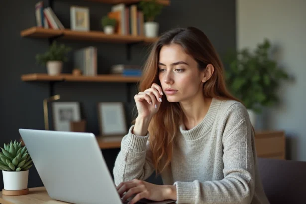 Jeune femme en train de réinitialiser son mot de passe sur un ordinateur portable