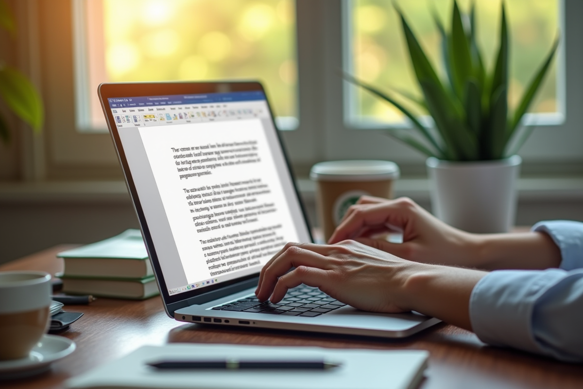 Personne travaillant sur un ordinateur portable avec Word ouvert