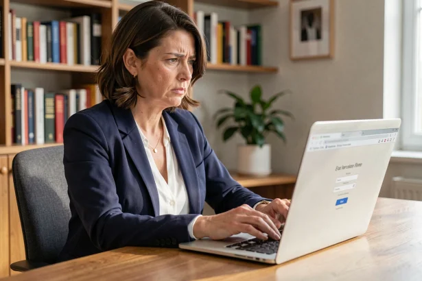 Femme utilisant un ordinateur portable pour résoudre un problème de connexion webmail académique de Grenoble