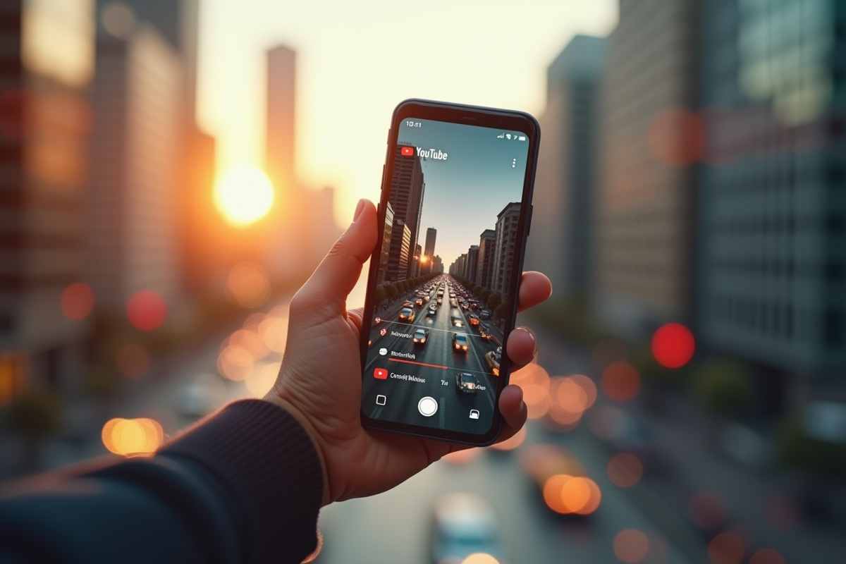 Main tenant un smartphone montrant une vidéo YouTube virale